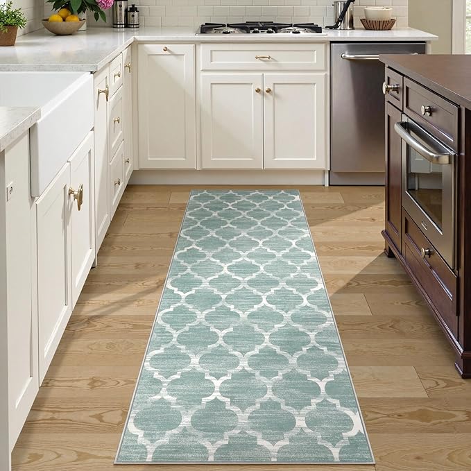 Lahome Moroccan Kitchen Rugs Non Slip Washable - 2x6 Runner Rug Throw Hallway Runner Rugs Low-Pile Soft Bedroom Sage Distressed Carpet Runner for Laundry Room Entryway Bathroom