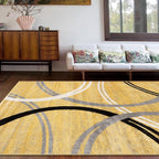 Rugshop Wavy Circles Design Area Rug, Carpet with Jute Backing for Living Room, Bedroom, or Dining Room, Yellow, 7'10" x 10'2"