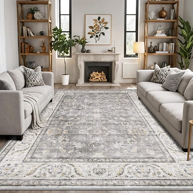 LUMI 4x6 Washable Area Rug for Living Room, Ultra Soft Traditional Vintage Rugs Non Slip with Rubber Backing, Low Profile, High Traffic, Stain Resistant Carpets, Ideal for Bedroom, Dining Room