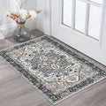 KOZYFLY Small Area Rug 2x3 Ft Rugs for Entryway Washable Boho Entry Rug Non Slip Door Mat Indoor Entrance Faux Wool Vintage Printed Kitchen Rug Throw Rugs for Entrance Kitchen, Black/Taupe/Beige