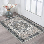 KOZYFLY Small Area Rug 2x3 Ft Rugs for Entryway Washable Boho Entry Rug Non Slip Door Mat Indoor Entrance Faux Wool Vintage Printed Kitchen Rug Throw Rugs for Entrance Kitchen, Black/Taupe/Beige