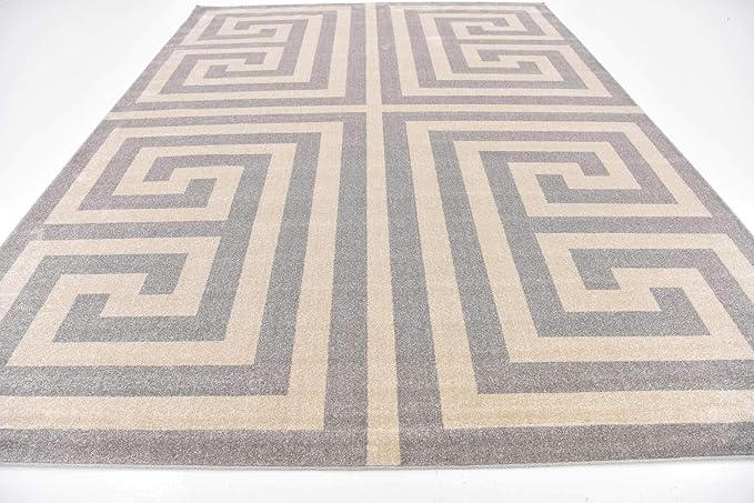 Unique Loom Athens Collection Classic Geometric Modern Border Design Area Rug (10' 0 x 13' 0 Rectangular, Gray/ Beige)