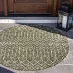 Unique Loom Outdoor Trellis Collection Area Rug - Tribal Trellis (4' 1" Round, Green/ Natural)