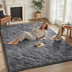 5x7 Area Rugs for Living Room Bedroom, Soft Fluffy Shaggy Bedside Rug, Indoor Floor Carpet for Kids Playroom, Dorms, Nursery Rooms, Home Decor (Grey 5'x7')
