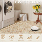 DUKINO 8x10 Area Rugs for Living Room, Vintage Floral Washable Rug with Non Slip Backing, Soft Low Pile & Non-Shedding Large Carpets for Bedroom, Farmhouse, Dining Room, Home Office, Beige