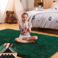 4x6 Dark Green Rugs for Bedroom Living Room, Fluffy Small Area Rug Soft Shag Carpet for Kids Boys and Girls Room with 4 Rugs Non-Slip Stickers Dorm Home Decor (4ft x 6ft)