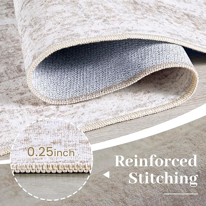 Area Rug 10x12 Living Room Rug, Machine Washable Vintage Distressed Medallion Rug Non-Slip Soft Low Pile Large Indoor Rugs for Bedroom Kitchen Dining Room Office(Beige,10'x12')