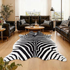 AROGAN Premium Faux Zebra Hide Rug 5.2 x 6.2 Feet, Sturdy and Large Size Bear Print Rugs, Suitable for Bedroom Living Room Western Decor, Faux Fur Animal Carpet, Black and White