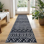 KUTA Boho Vintage Hallway Runners 2x5 ft Black Moroccan Washable Runner Rug Non-Slip Kitchen Rug Ultra Soft Distressed Geometric Floor Carpet for Bedroom Laundry Living Room