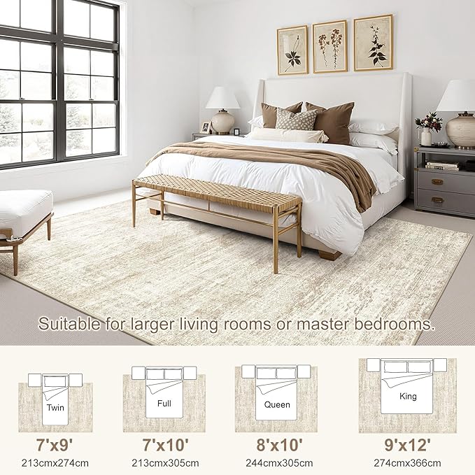 7x9 Area Rug Living Room Rugs - Washable Neutral Modern Abstract Soft Thin Rug Indoor Floor No Slip Rug Carpet for Bedroom Under Dining Table Home Office Decor - Beige/Brown