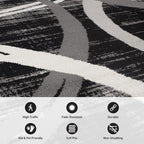 Rugshop Modern Wavy Circles Design Accent Rug, Carpet with Jute Backing for Entryway, Kitchen, or Pet Area, Black, 2' x 3'