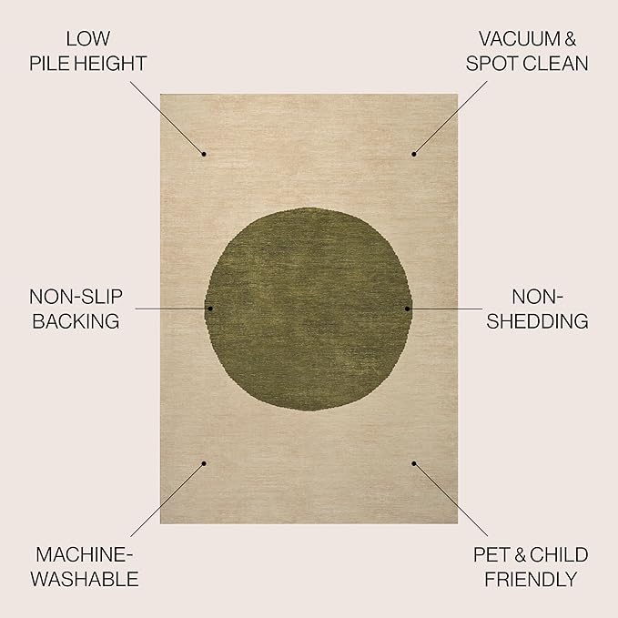 JONATHAN Y Machine Washable Cream/Green Indoor Area Rug 9X12 ft, Cirkel Minimalist Geometric Dot for Living Room, Bedroom, Kitchen, Office, Easy-Cleaning, Pet-Friendly, Non-Shedding WSH113C-9