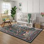 Rugcomf Area Rugs 4x6 Vibrant Tree of Life-Patterned Vintage Washable Rugs Non Slip Low Pile Small Carpet for Bedroom Bedside Kids Room Office Dining Room, Green