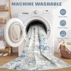Area Rug Living Room Rugs - 10x12 Abstract Large Soft Indoor Washable Rug Neutral Modern Low Pile Carpet for Bedroom Dining Room Farmhouse Home Office - Blue