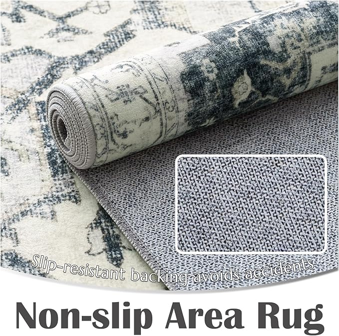 jinchan Kelda Runner Rug 2x5 Washable Rug Soft Hallway Runner Indoor Vintage Print Floor Cover Retro Distressed Lightweight Non-Slip Thin Carpet for Bathroom Kitchen Living Room Bedroom Grey