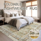 6x9 Area Rug for Living Room Washable 6x9 Non-Slip Modern Rugs for Bedroom Dinning Room Ultra-Thin Indoor Green Orange