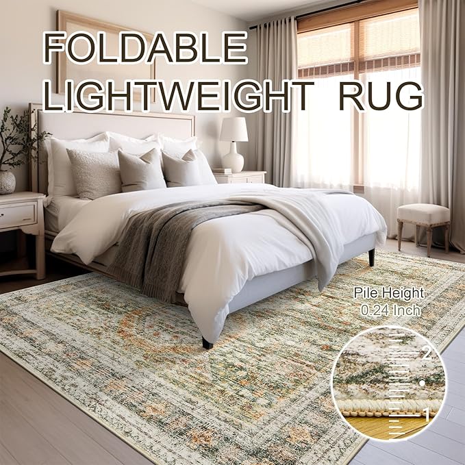 6x9 Area Rug for Living Room Washable 6x9 Non-Slip Modern Rugs for Bedroom Dinning Room Ultra-Thin Indoor Green Orange