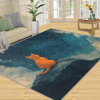 Orange Cat Rugs for Bedroom - 4x5 Area Rug - Cartoon Starry Sky Rugs for Living Room, 3D Cute Cat Rug, Non-Slip Washable Home Decor Carpet