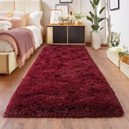 Burgundy Runner Rug for Hallway, Bedroom Bedside Plush Rugs, Non Slip Fluffy Shaggy Carpet for Kids Home Decor, Dorm Nursery 2x6 Ft