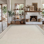Easy Jute Rugs 10x14 Bordered Bone Color Living Room Indoor Outdoor Area Rug for Patio and Kitchen Rug High Traffic Washable Easy to Clean Solid Boho Woven Design Outside Carpet (10 x 14)