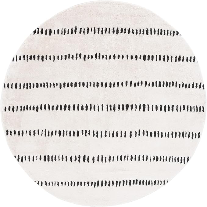 SAFAVIEH Melody Collection Area Rug - 6'7" Round, Ivory & Black, Modern Design, Non-Shedding & Easy Care, Ideal for High Traffic Areas in Living Room, Bedroom, Dining Room (MEL114A-7R)