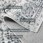 Washable Non-Slip Cream Rug - 3x8 Kitchen Runner with Non-Shedding, Boho Distressed Carpet for Hallways & Bedroom Vintage Grey