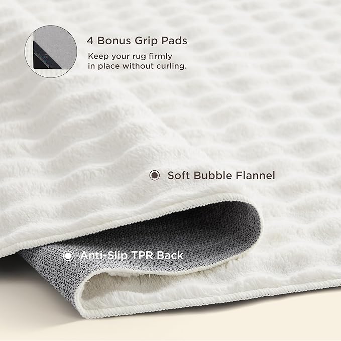 Bedsure 6x9 Fluffy Area Rugs for Living Room, Machine Washable Rugs, Non-Slip Backing, Non-Shedding, Pet Friendly Throw Rug for Bedroom Dining Room, Coconut White
