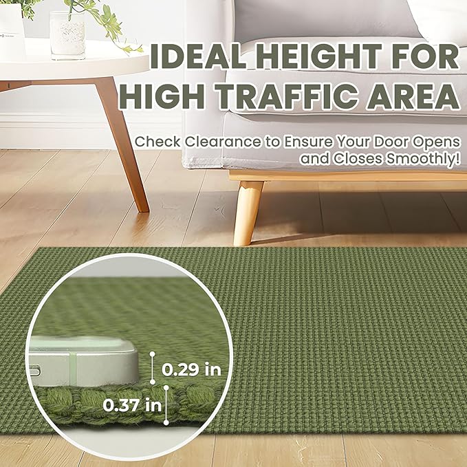 Braided Runner Rug 3x14 Ft Washable Runners for Hallways Non Slip Rubber Backed Kitchen Runners Cotton Long Entryway Runner Indoor, Woven Carpet for Hall Stair Entryway, Green