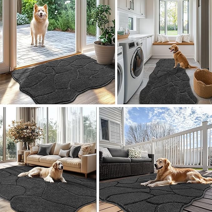 BSICPRO Large Dog Mat for Muddy Paws, 71x47 Low Profile Absorbent Dirt Trapper Door Mat, Non-Slip Washable Mud Mat for Dogs, Polyester Pet Rug Mat for Front Door Indoor, Patio, Entrance (Charcoal)