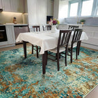 Washable Area Rugs for Living Room 9x12 - Large Neutral Modern Abstract Rug, Soft Low Pile Carpet with Non Slip Backing for Under Dining Room Table, Bedroom, Home, Office, Dorm - Teal Brick