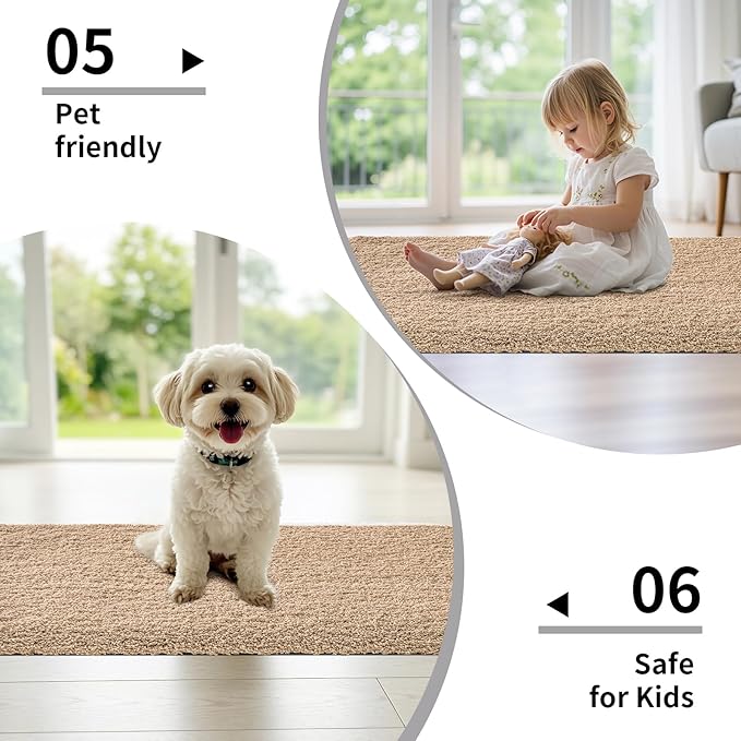 Beige Bathroom Rug 20x32 Non Slip Fluffy Bath Mat for Bathroom Floor Washable Plush Luxury Bath Rug for Tub Soft Shaggy Absorbent Shower Sink Mat