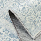 Blue Runner Rug 2x5 Hallway Machine Washable Kitchen Vintage Distressed Non Slip Long Carpet Indoor Retro Floral Bedroom Accent Throw Rug for Bathroom Office Laundry Dining Room