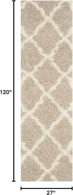 SAFAVIEH Dallas Shag Collection Runner Rug - 2'3" x 10', Beige & Ivory, Trellis Design, Non-Shedding & Easy Care, 1.5-inch Thick Ideal for High Traffic Areas in Living Room, Bedroom (SGD257D)