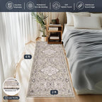 PURRUGS Vintage Farmhouse Boho Runner Rug 2x6 ft, Non-Slip Machine Washable Rug, Accent Oriental Area Rug for Kitchen, Hallway, Entryway, Bedroom, Living Room and Dining Room, Taupe/Vanilla