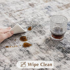 FMFUNCTEX 6x9 Washable Area Rug Brown Blue Neutral Abstract Modern Large Non Slip Carpet for Living Room Bedroom Soft Low Pile Indoor Mat Thin Accent Throw Rug for Dining Room Kitchen Office Nursery