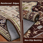 4x6 Mousse Brown Area Rug for Living Room, Machine Washable Rugs with Non-Slip Backing for Bedroom, Vintage Medallion Carpet Kitchen Laundry Kids Room Decor