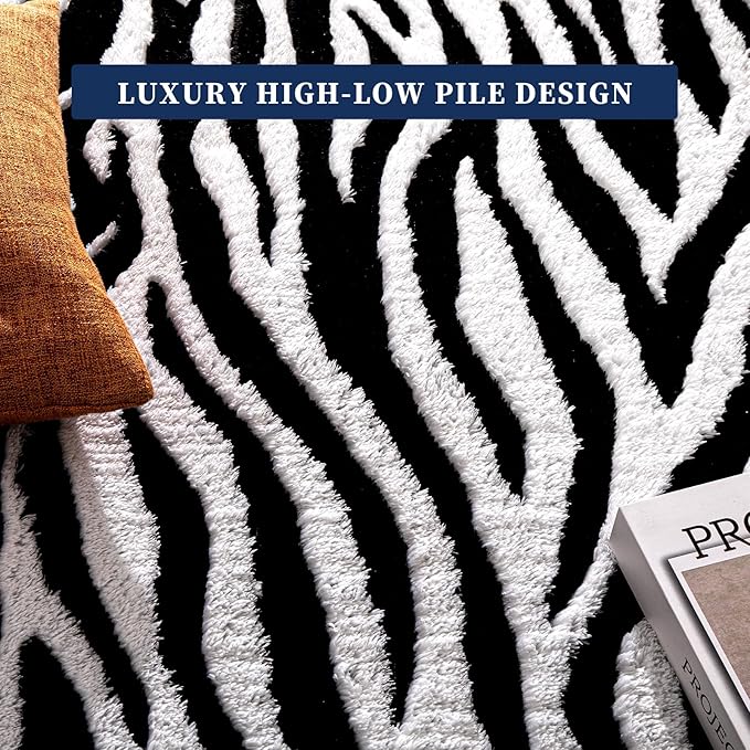 YIHOUSE 5×7 Ft Area Rugs, Black and White Modern Abstract Rug, Washable Plush Soft Zebra Print Carpet, Non-Slip Non-Shedding Rug for Living Room, Bedroom, Playroom, Home Office Decor