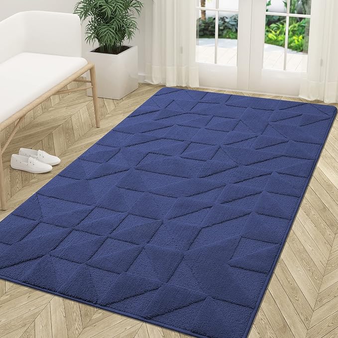 OLANLY Door Mats Indoor, Non-Slip, Absorbent, Dirt Resist, Entrance Washable Mat, Low-Profile Inside Entry Doormat for Entryway (59x36 inches, Navy)
