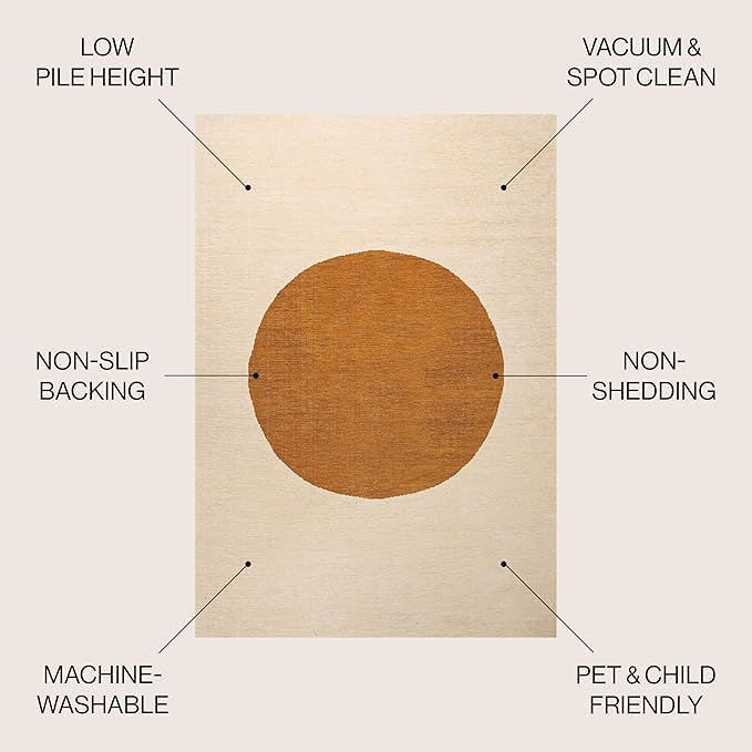 JONATHAN Y Machine Washable Indoor Area Rug 9X12 Cream/Terracotta, Cirkel Minimalist Geometric Dot for Living Room, Bedroom, Kitchen, Office, Easy-Cleaning, Pet-Friendly, Non-Shedding WSH113A-9