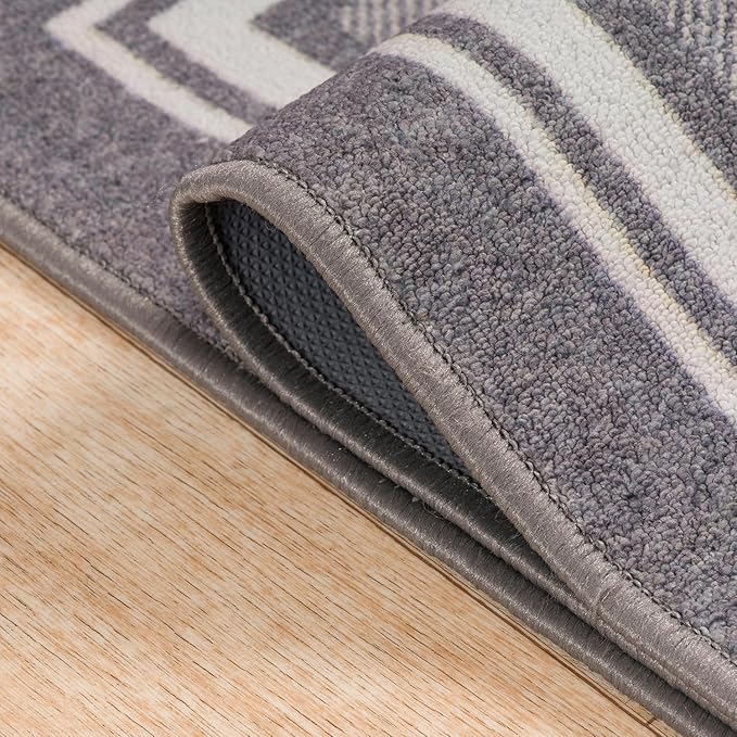 Beverly Rug Non Slip Area Rugs 3x3 Modern Bordered Non Skid Rubber Backing Soft Area Rug for Living Dining Room Easy to Clean Non Shedding Kitchen Bedroom Indoor Carpet 3 x 3 Gray