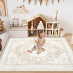 Area Rug 3x5 Entryway Rugs - Machine Washable Vintage Boho Area Rug Non-Slip Kitchen Rugs Soft Stain Resistant Indoor Door Mat, Small Oriental Throw Rug for Entrance Bedroom (Boho Beige, 3'x5')