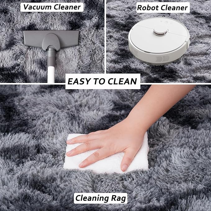 Beglad Fluffy Large Area Rugs 9x12 Feet, Modern Minimalist Style Shag Fuzzy Rugs, Non-Slip Indoor Carpet Soft Rugs for Kids Room, Bedroom & Living Room, Tie-Dyed Dark Grey