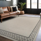 Easy Jute Rugs 5x7 Frame Bone Color Living Room Indoor Outdoor Area Rug for Patio and Kitchen Rug High Traffic Washable Easy to Clean Solid Boho Woven Design Carpet (5 x 7)