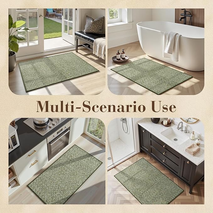 MontVoo Door Mat Indoor Entrance Doormat, Absorbent Durable Rubber Non Slip Front Door Mat for Inside Entry Entryway Dirt Trapper Welcome Mat, Green 24''x36''