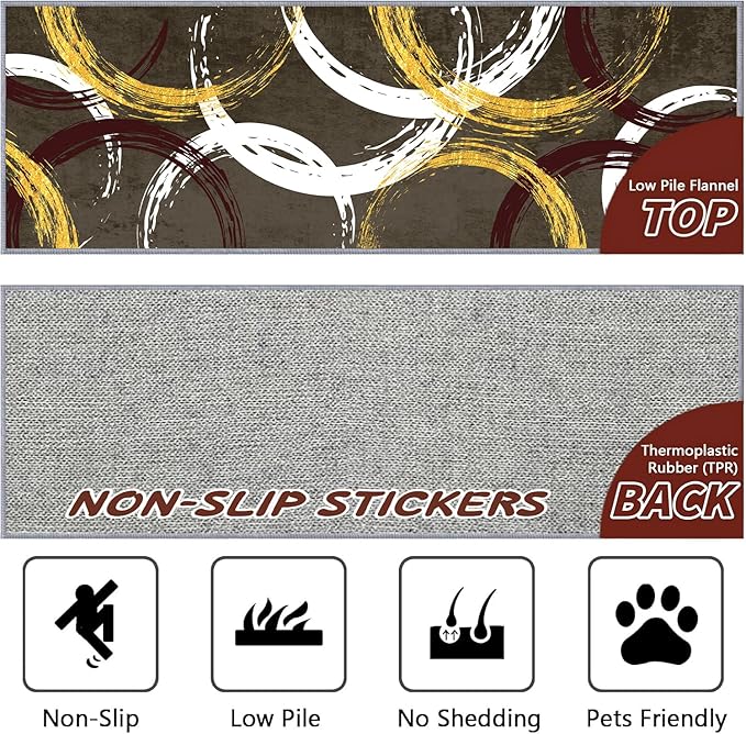 Gold White Red Circle Pattern Runner Rug, 2x10ft Washable Hallway Entrance Rugs - Corridor & Foyer Long Accent Rug, Modern Stylish Decor Carpet for Home Runner Non-Slip Mat
