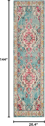 SAFAVIEH Monaco Collection Runner Rug - 2'2" x 12', Light Blue & Fuchsia, Medallion Distressed Design, Non-Shedding & Easy Care, Ideal for High Traffic Areas in Living Room, Bedroom (MNC243J)