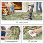 Green Rugs for Living Room - Boho 4x6 Area Rug Ultra Soft Vintage Rugs for Bedroom Playroom Decor, Low Pile Non-Slip Backing Throw Rugs Washable (Border Green