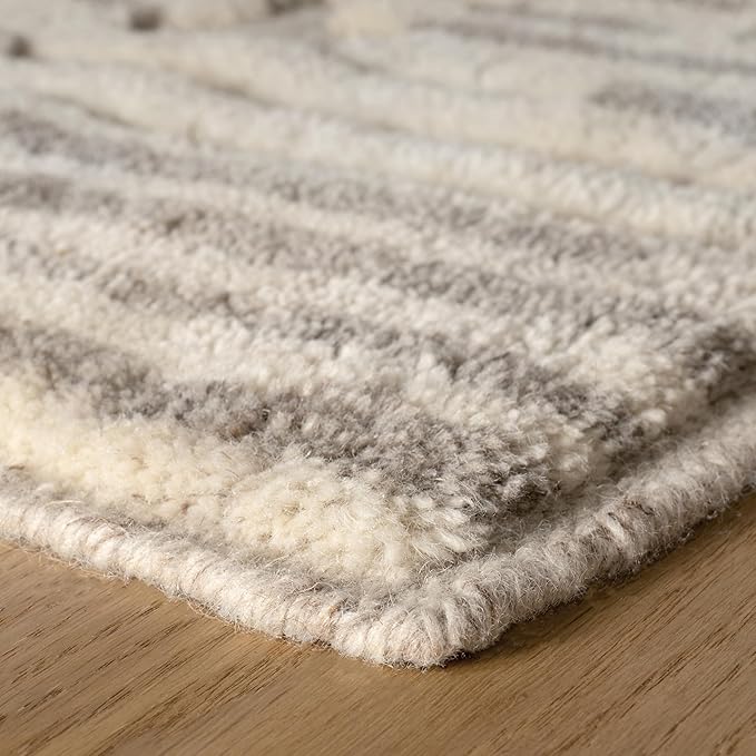Dash & Albert Hicks Natural Hand Knotted Wool Rug, Runner-2.5 X 8 Feet, Ivory Geometric Pattern - Premium Luxury Hotel Quality Soft Breathable Hypoallergenic Machine Washable Easy Care All Season