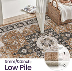 DEXI 10x14 Area Rug for Living Room, Washable Vintage Farmhouse Thin Rug Indoor Floor, Non Slip Stain Resistant Low Pile Carpet for Dining Room Bedroom Office, Brown