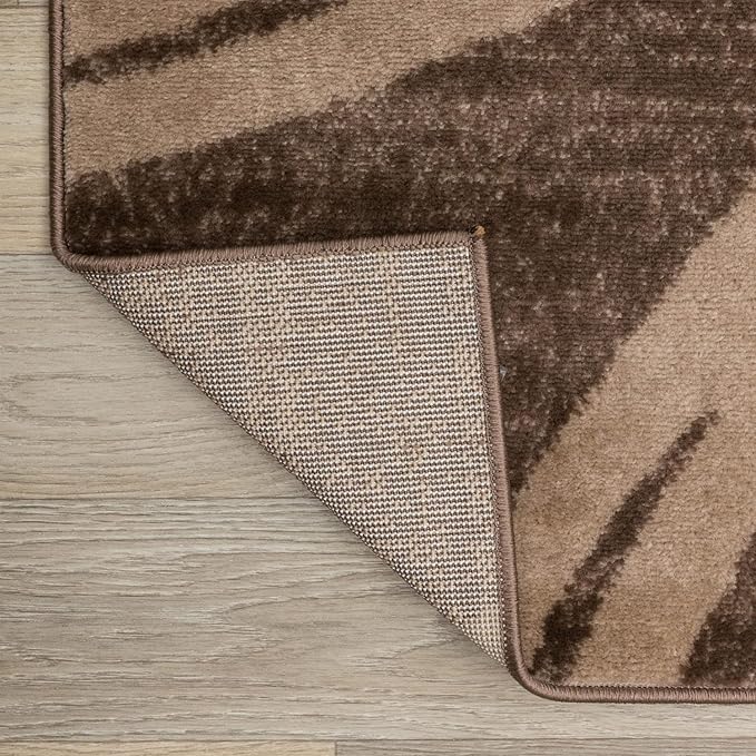 Rugshop Modern Wavy Circles Design Round Rug, Carpet with Jute Backing for Living Room, Dining Room, or Bedroom, Brown, 8' Round
